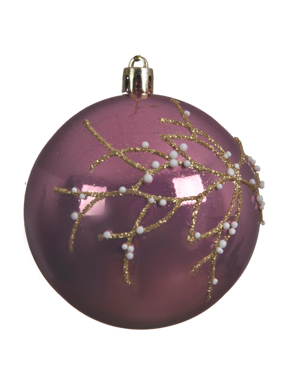 Bruchfeste Weihnachtskugeln Violetta, 4 Stück, Lila, Goldfarben, Ø 8 cm