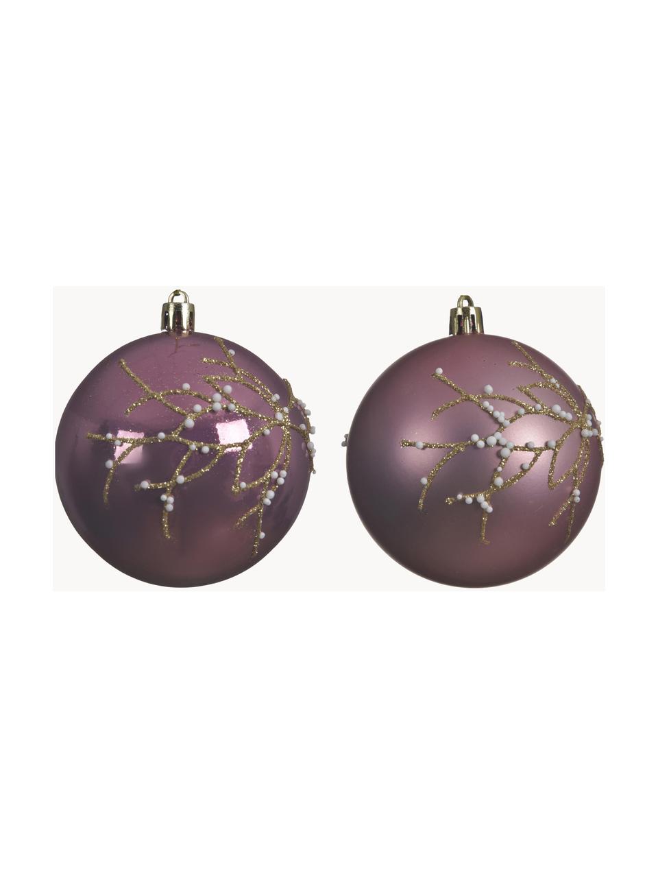 Nerozbitné vianočné ozdoby Violetta, 4 ks, Fialová, odtiene zlatej, Ø 8 cm