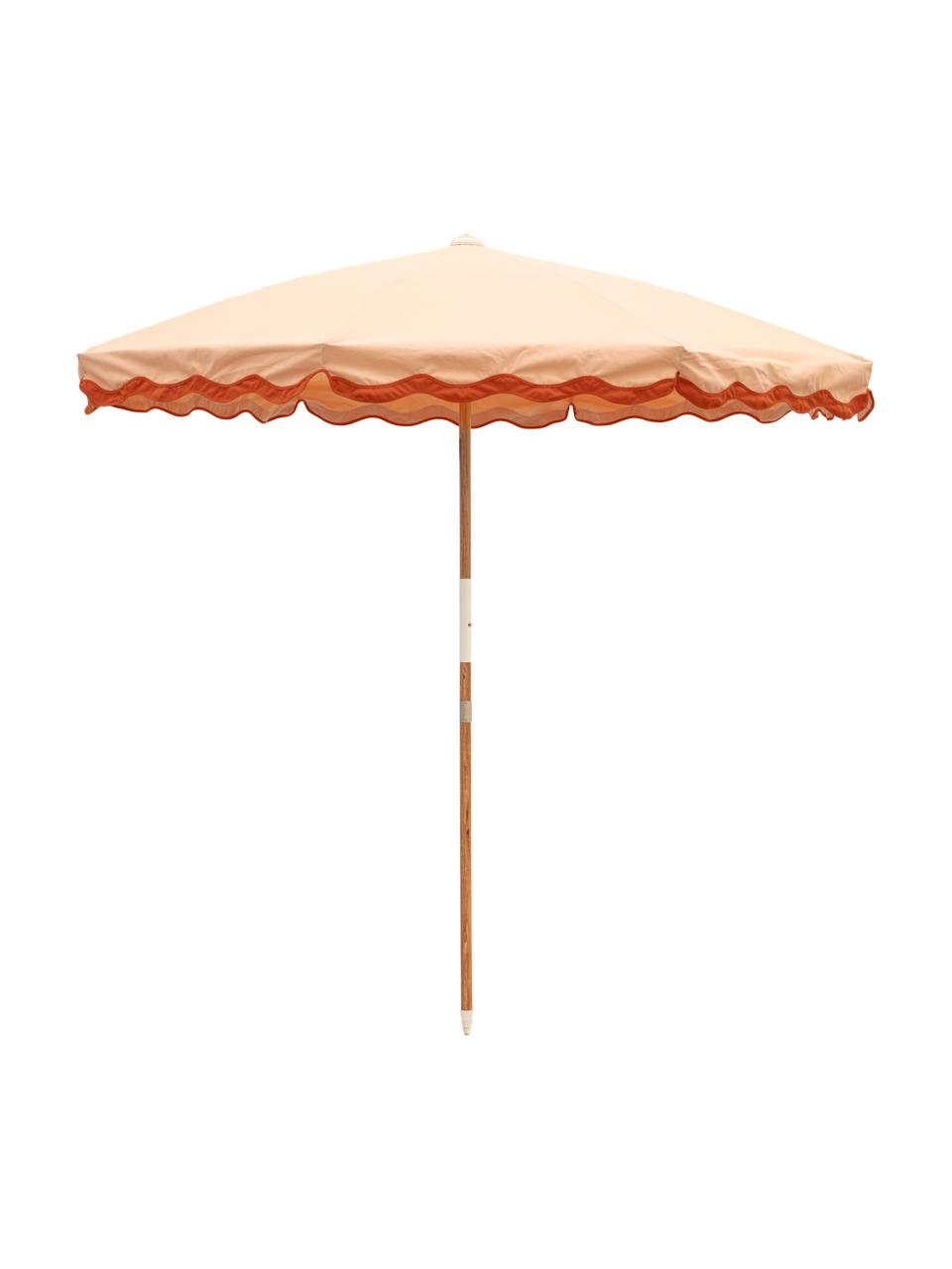 Parasol ogrodowy Amalfi, Stelaż: drewno naturalne, Pomarańczowy, Ø 230 x W 220 cm