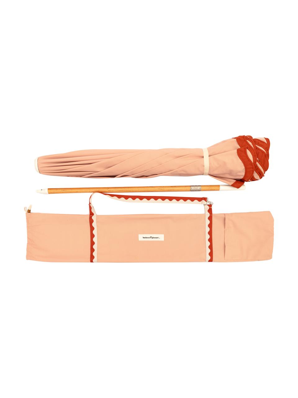 Parasol ogrodowy Amalfi, Stelaż: drewno naturalne, Pomarańczowy, Ø 230 x W 220 cm