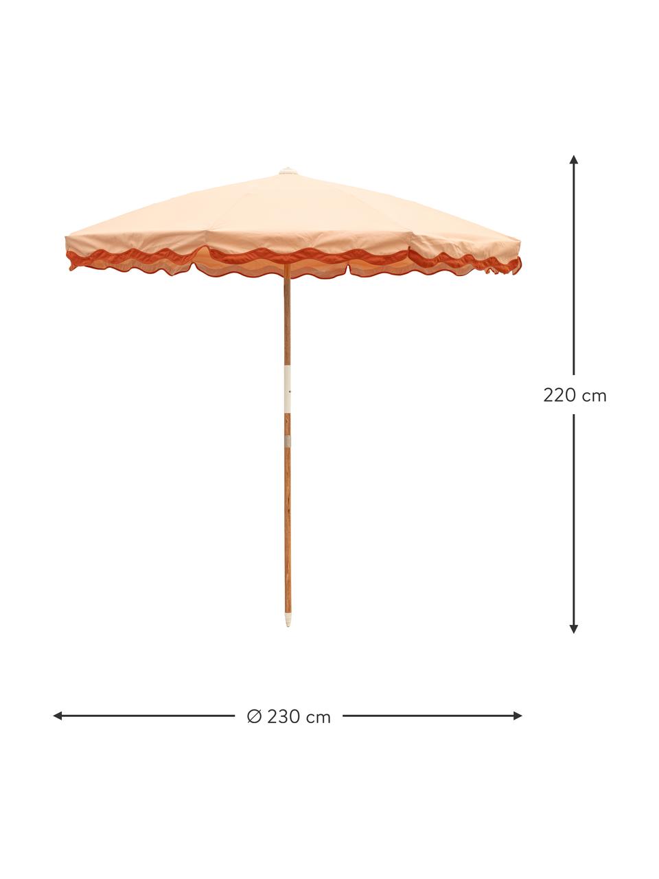 Parasol ogrodowy Amalfi, Stelaż: drewno naturalne, Pomarańczowy, Ø 230 x W 220 cm