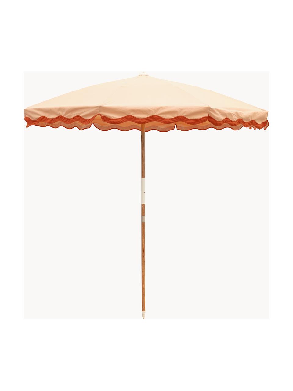 Parasol ogrodowy Amalfi, Ø 230 cm, Stelaż: drewno naturalne, Brzoskwiniowy, czerwony, Ø 230 x W 220 cm