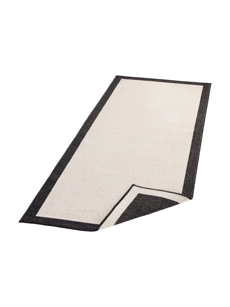 Dubbelzijdige in- & outdoor loper Panama, 100% polypropyleen, Zwart, beige, B 80 x L 250 cm