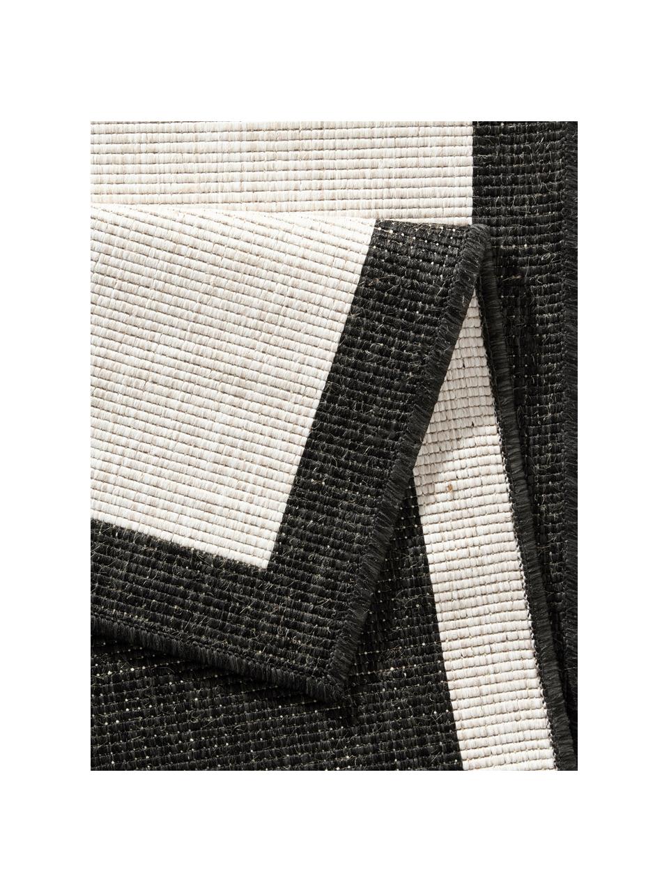 Tapis réversible intérieur-extérieur noir/crème Panama, Noir, couleur crème, larg. 80 x long. 350 cm