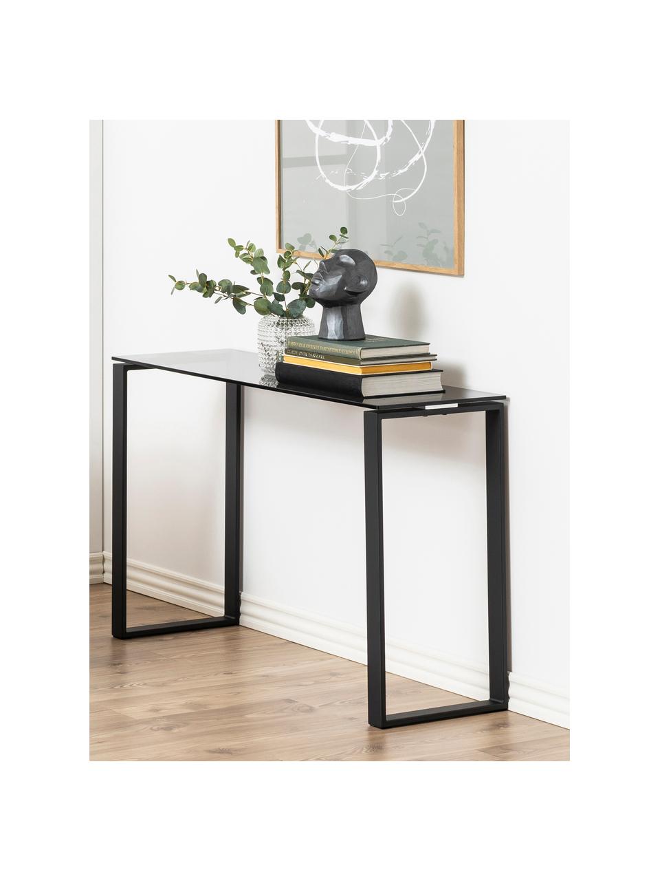 Sklenený konzolový stolík s čiernou konštrukciou Katrine, Čierna, Š 110 x H 40 cm