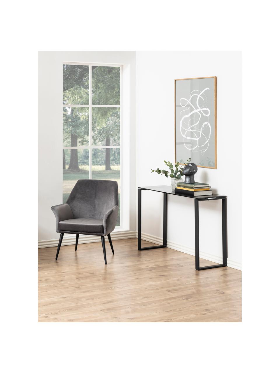 Console avec plateau en verre Katrine, Noir, larg. 110 x prof. 40 cm