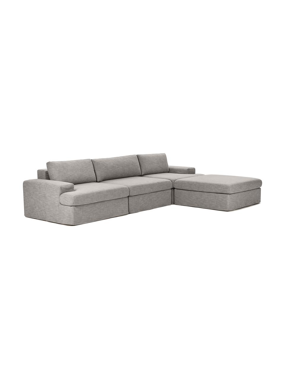 Modulares Sofa Russell (4-Sitzer) mit Hocker, mit abnehmbaren Bezügen, Bezug: 100% Baumwolle Der strapa, Gestell: Massives Kiefernholz FSC-, Füße: Kunststoff, Webstoff Grau, B 309 x T 206 cm