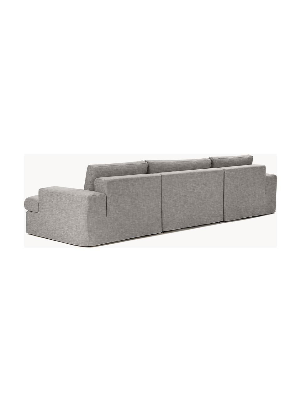 Canapé modulable 4 places avec pouf et revêtement amovible Russell, Tissu gris, larg. 309 x prof. 206 cm