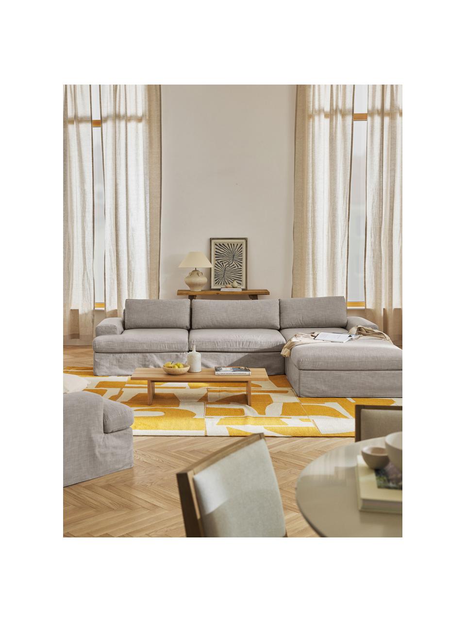 Modulares Sofa Russell (4-Sitzer) mit Hocker (links/rechts), Bezug: 100% Baumwolle Der strapa, Gestell: Massives Kiefernholz, Spe, Füße: Kunststoff Dieses Produkt, Webstoff Grau, B 309 x T 206 cm