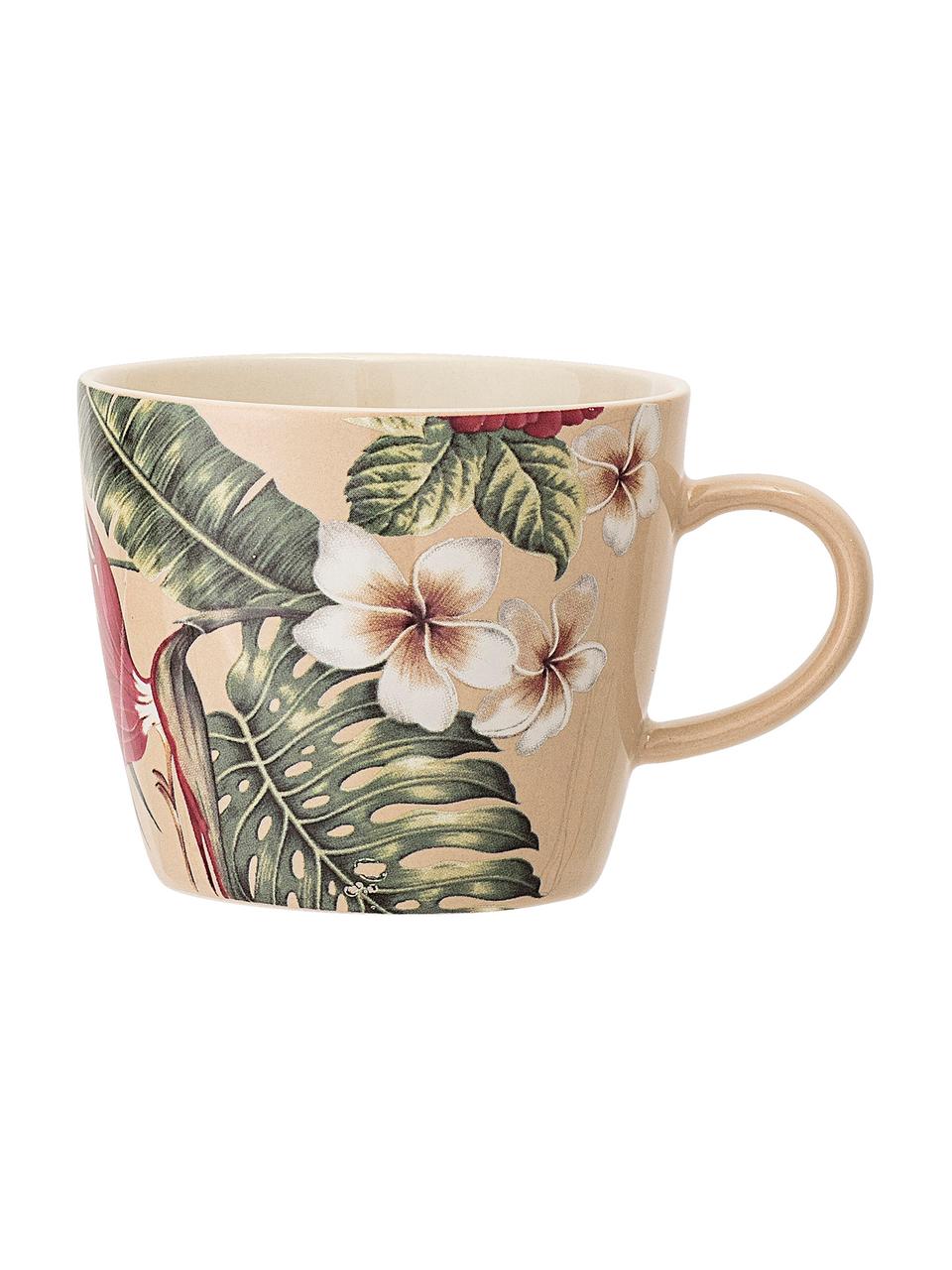 Tazza da caffè con motivo tropicale Aruba 2 pz, Terracotta, Bianco crema, verde, rosso, Ø 10 x Alt. 8 cm