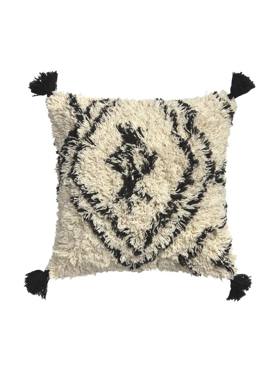 Housse de coussin 45x45 boho Safro, Noir, couleur crème