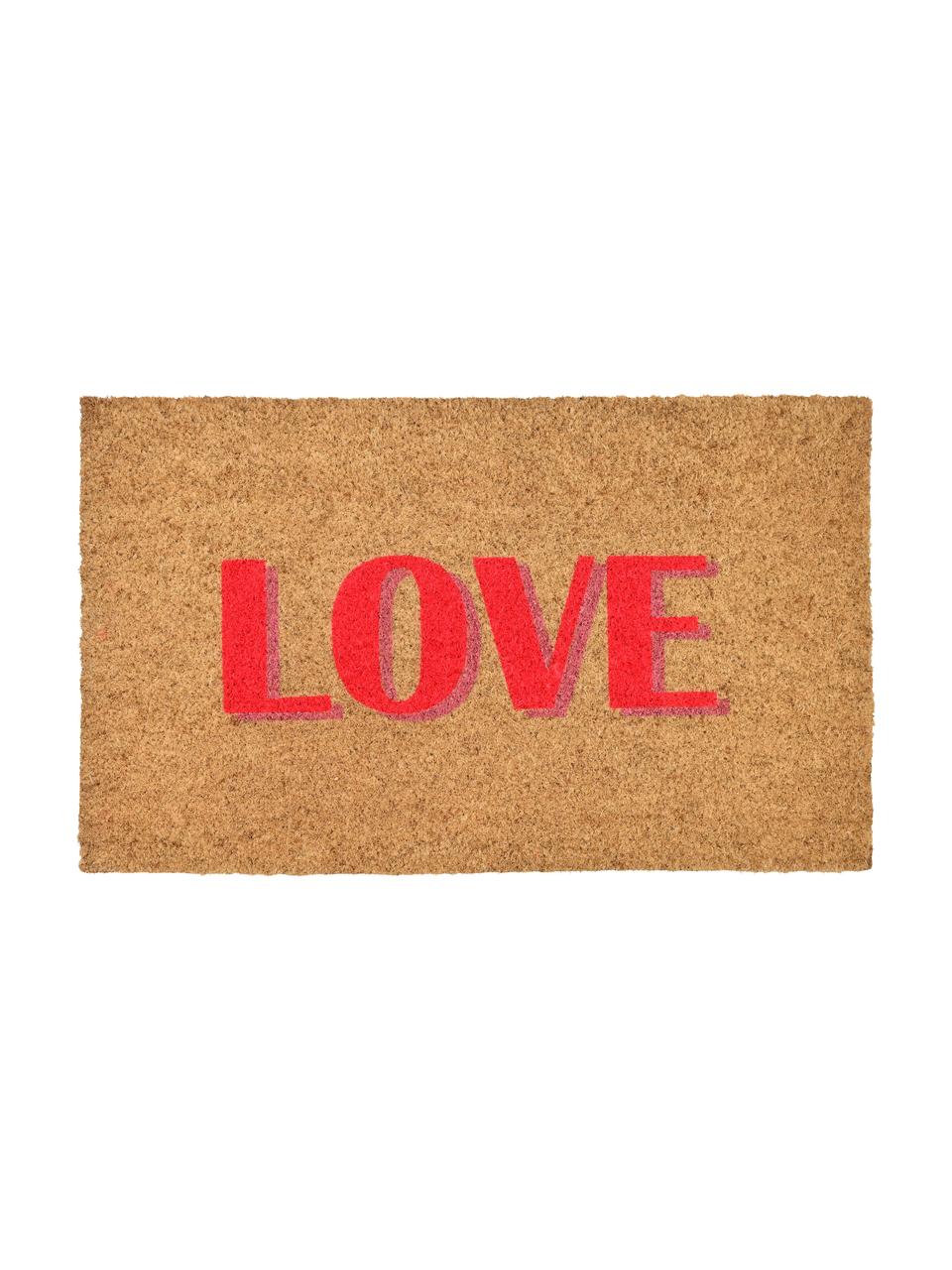 Fußmatte Love, Oberseite: Kokosfaser, Unterseite: Vinyl, Beige, Rot, B 45 x L 75 cm
