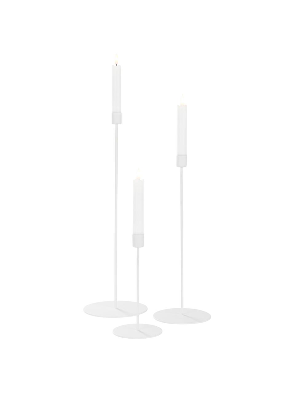 Set de candelabros Elsy, 3 uds., Metal con pintura en polvo, Blanco, Set de diferentes tamaños