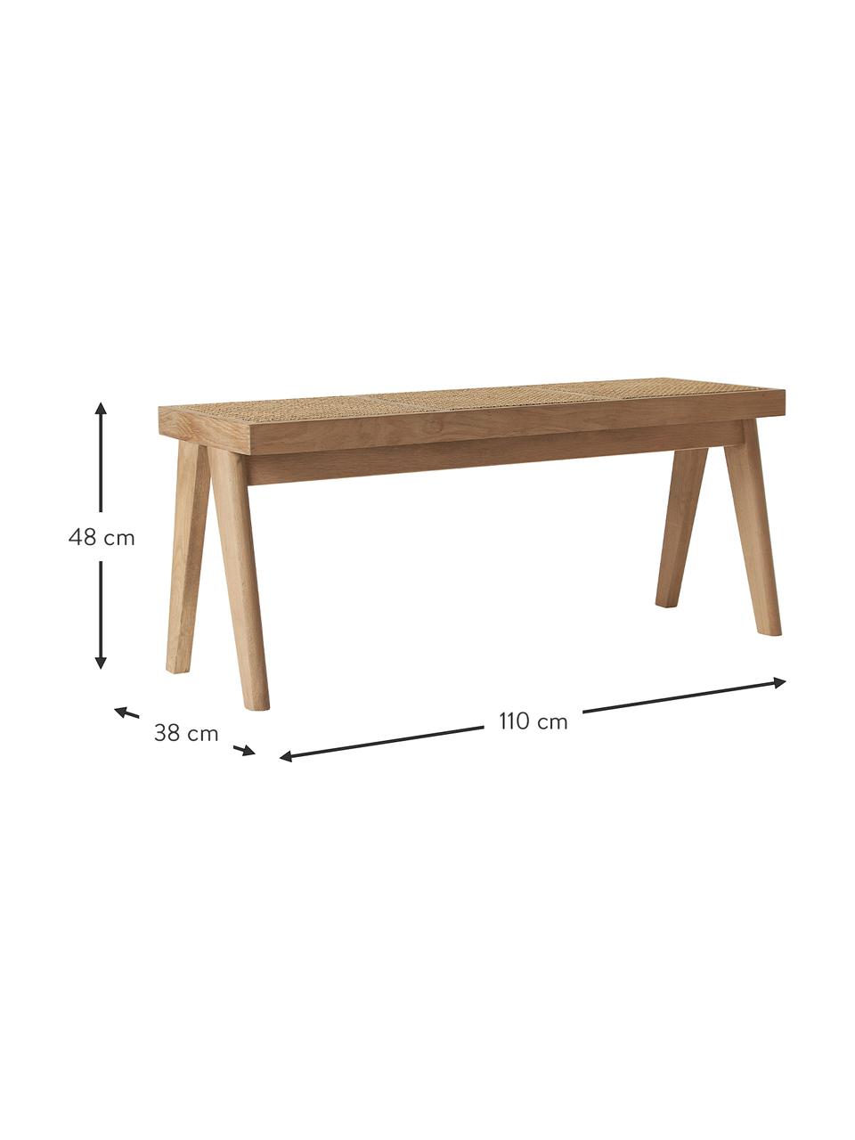 Lavička s vídeňskou pleteninou Sissi, Ratan, světlé dubové dřevo, Š 110 cm, V 48 cm