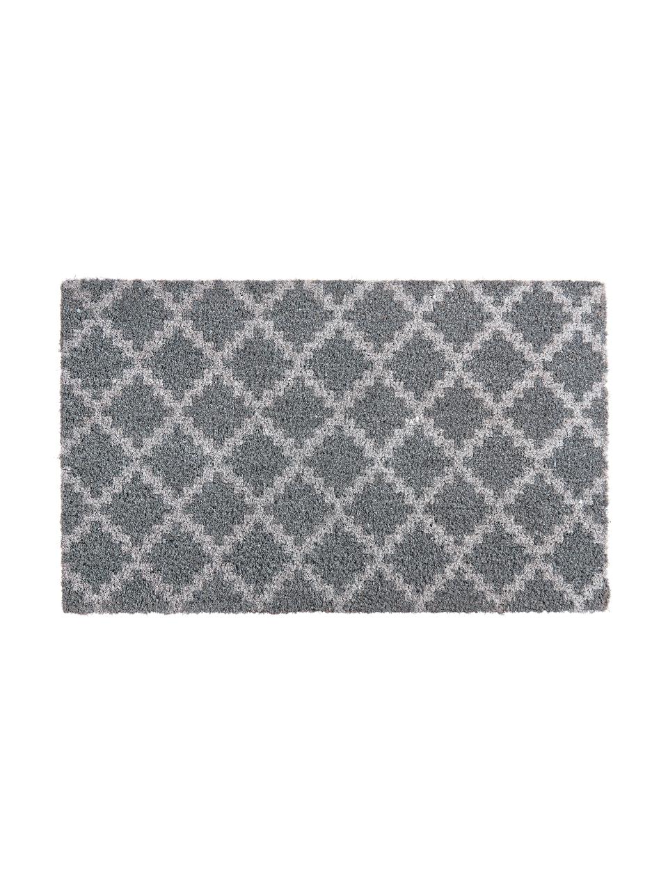 Felpudo Trellis, Parte superior: fibras de coco, Parte trasera: PVC, Gris, gris claro, An 45 x L 75 cm