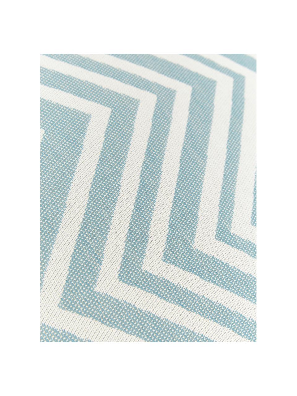 Housse de coussin d'extérieur imprimé zigzag Lobos, 100 % polyacrylique, Turquoise, blanc crème, larg. 50 x long. 50 cm