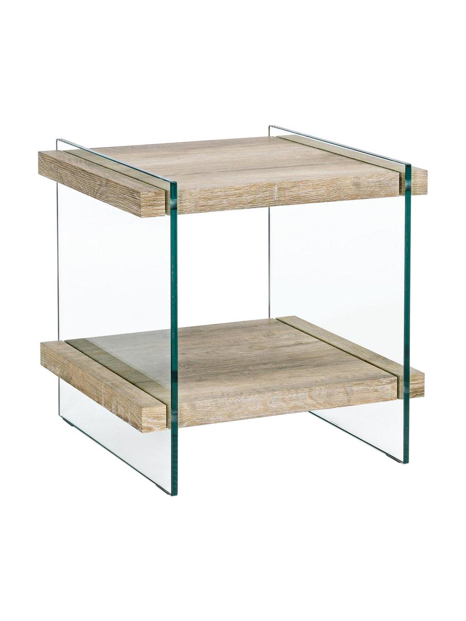 Mesa auxiliar Kenya, Tablero: fibras de densidad media , Estructura: vidrio laminado (12 mm), Madera clara, transparente, An 50 x Al 50 cm