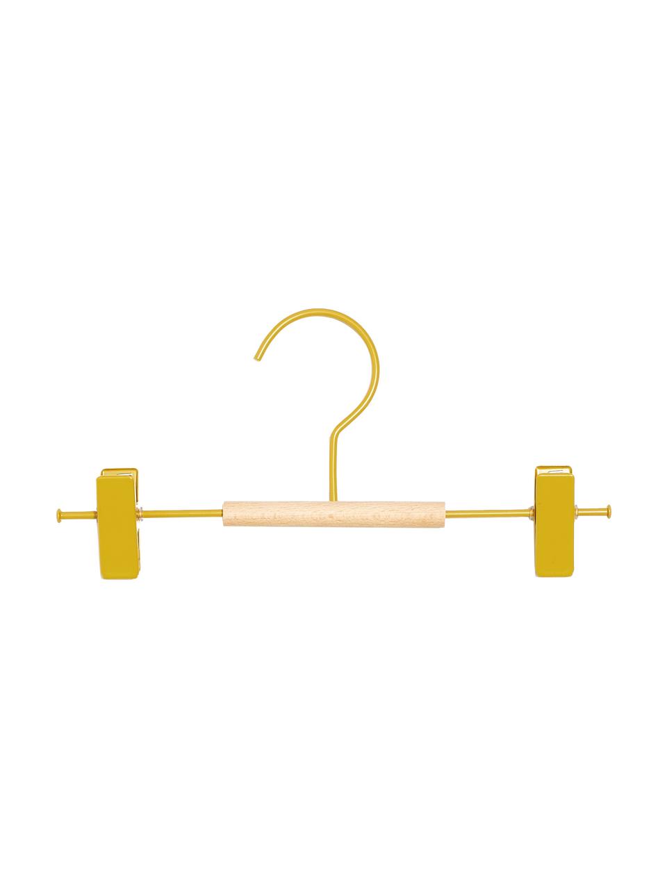 Wieszak na ubrania Kids Clip, 5 szt., Drewno naturalne, stal malowana proszkowo, Musztardowy, S 25 x W 12 cm