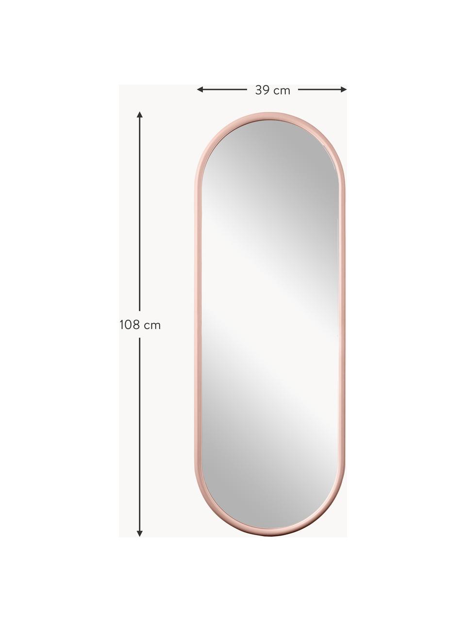 Ovale wandspiegel Angui, Frame: gecoat staal, Spiegel: spiegelkleuren Frame: roze, B 39 x H 108 cm