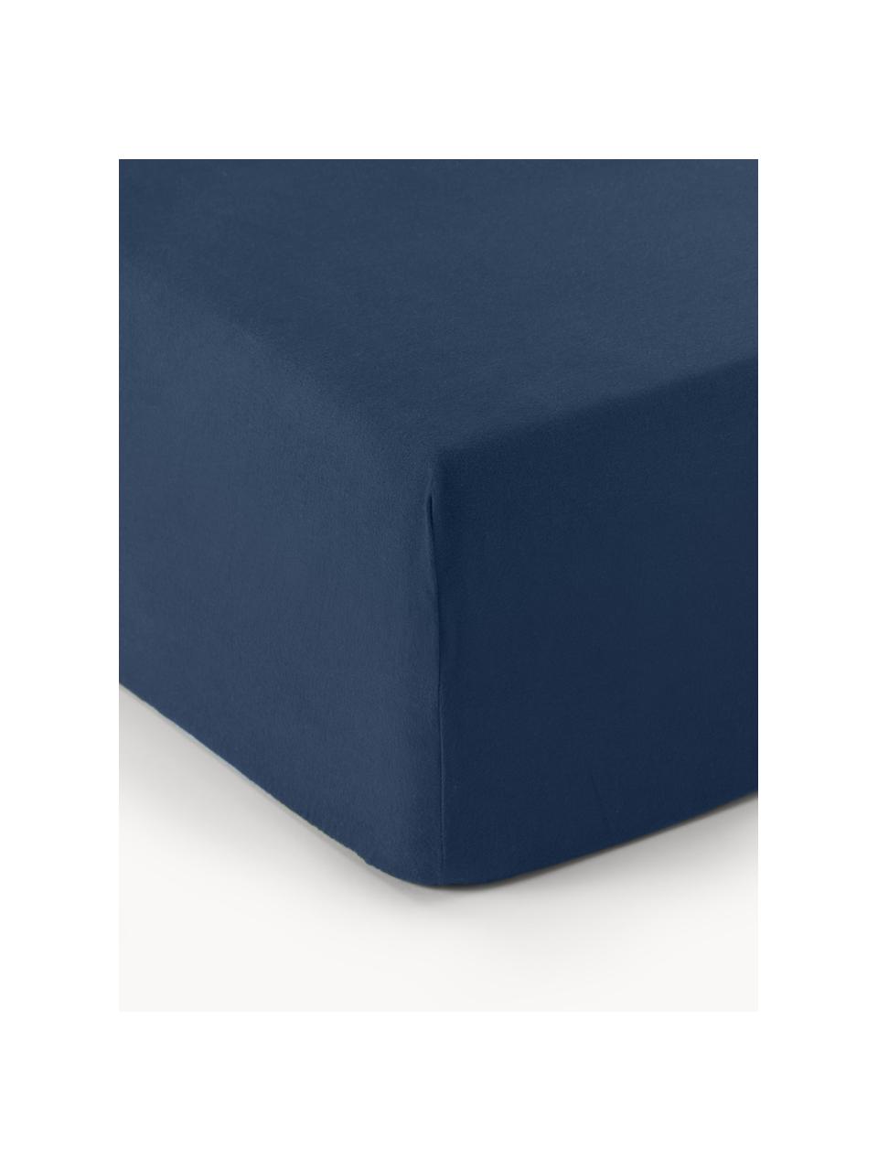 Flanelové napínací prostěradlo na kontinentální postel Biba, Tmavě modrá, Š 200 cm, D 200 cm, V 35 cm