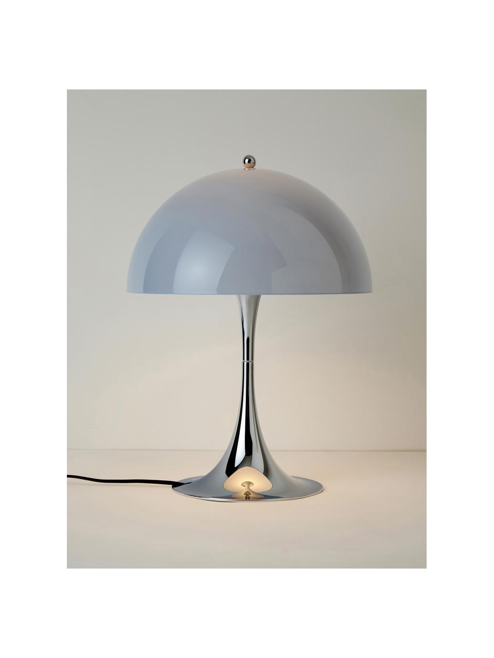 Lampa stołowa Panthella, W 44 cm, Stelaż: aluminium powlekane, Jasnoniebieskie szkło akrylowe, odcienie srebrnego, Ø 32 x 44 cm