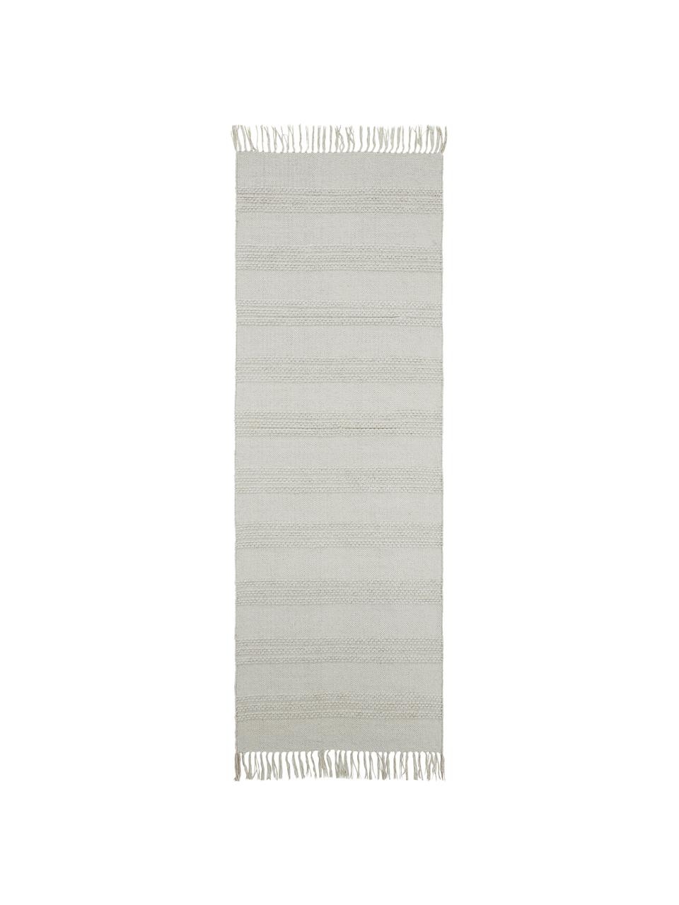 Alfombra de algodón con flecos Tanya, 100% algodón, Gris claro, An 70 x L 200 cm