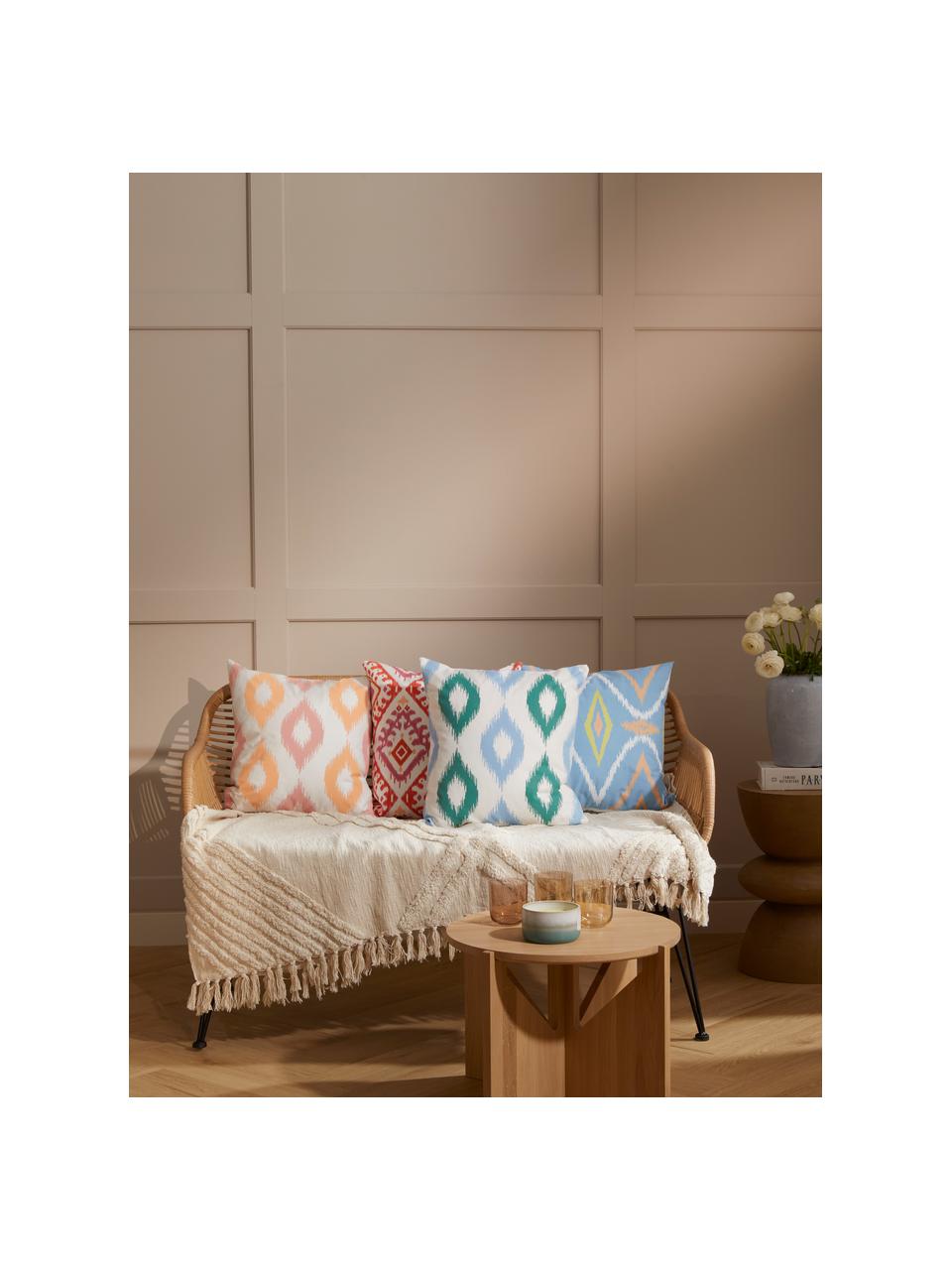 Federa arredo boho reversibile con motivo grafico Fajar, 100% cotone certificato GOTS, Verde, blu, 45 x 45 cm