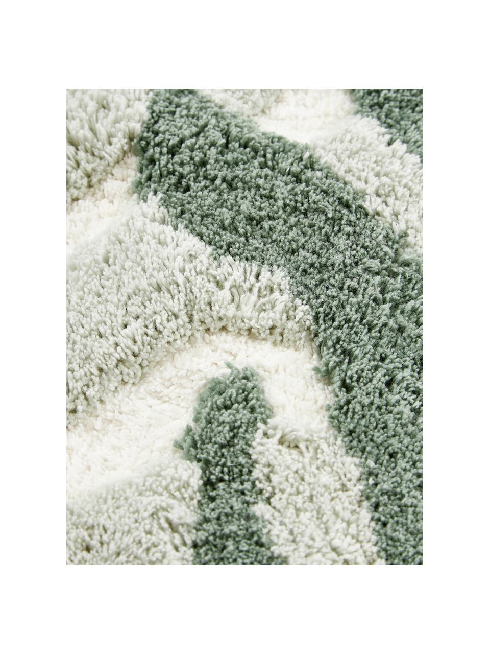 Katoenen kussenhoes Sela met getuft plantenmotief, 100% katoen, Groen, crèmewit, B 45 x L 45 cm