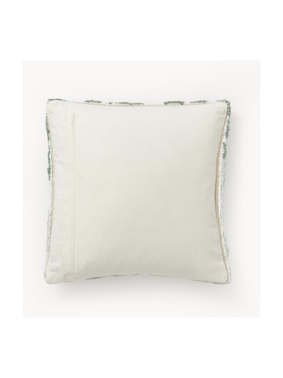 Baumwoll-Kissenhülle Sela mit getuftetem Pflanzen-Motiv, 100 % Baumwolle, Grüntöne, B 45 x L 45 cm