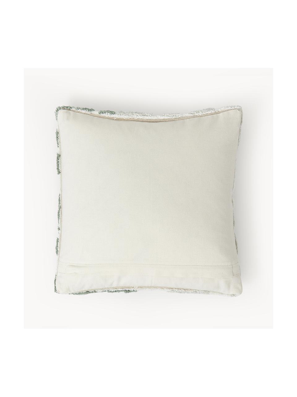 Housse de coussin 45x45 motif végétal tufté Sela, 100 % coton bio, Vert, blanc crème, larg. 45 x long. 45 cm