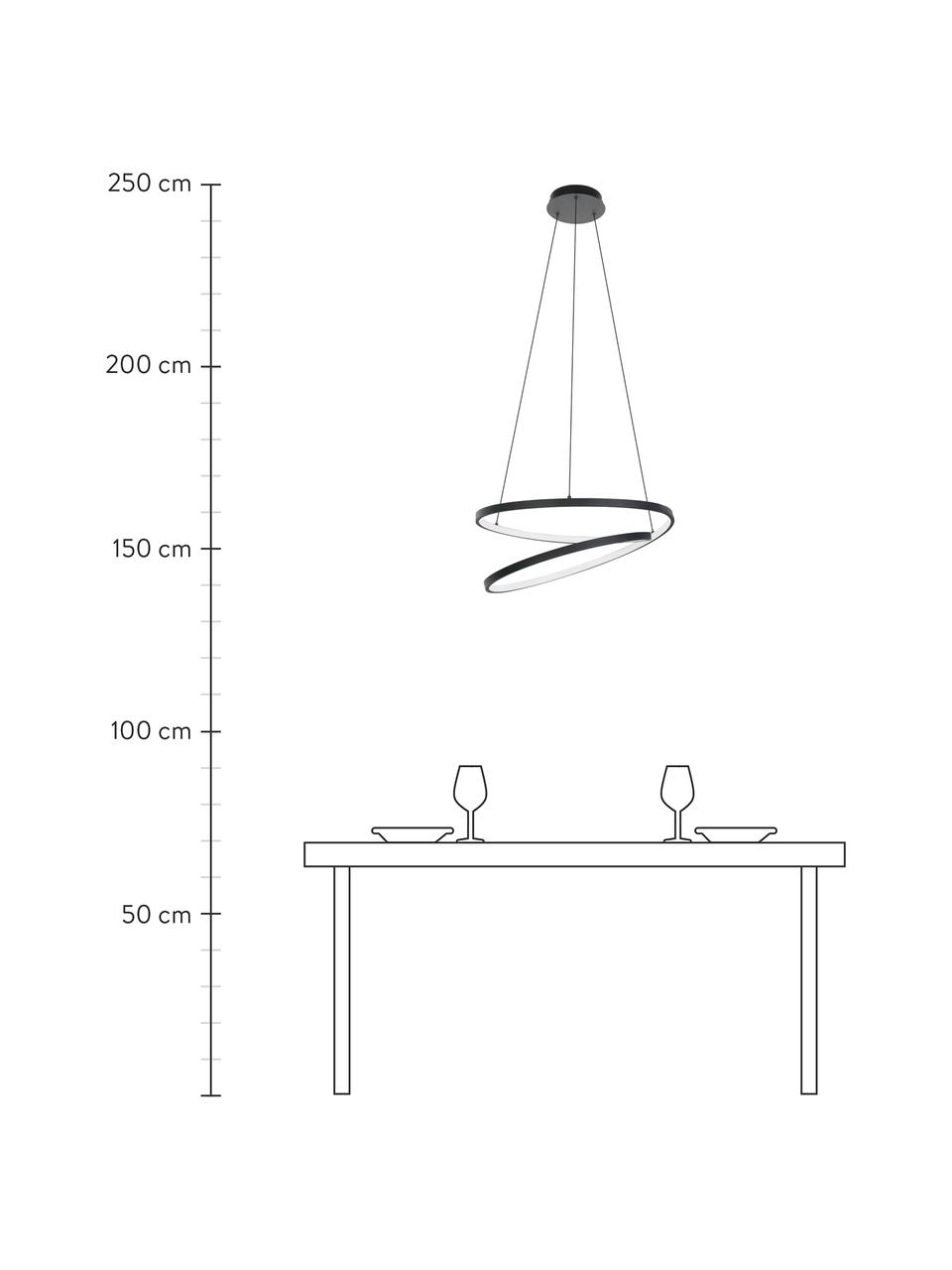 LED hanglamp Ruotale, Lampenkap: gecoat metaal, Diffuser: kunststof, Baldakijn: gecoat metaal, Zwart, wit, Ø 55 x H 150 cm
