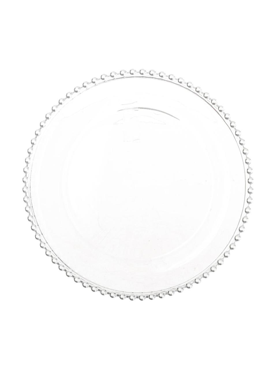 Piattino da dessert in vetro decorato Perles 2 pz, Vetro, Trasparente, Ø 21 cm