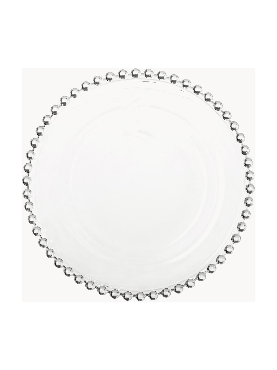 Skleněný dezertní talíř s ozdobným okrajem Perles, 2 ks, Sklo, Transparentní, Ø 21 cm