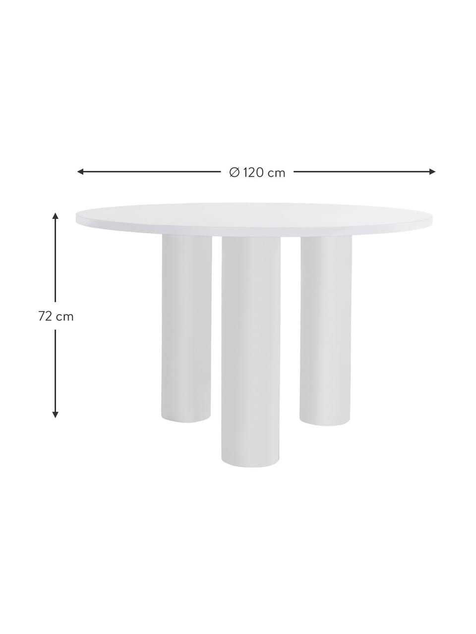 Kulatý stůl Colette, Ø 120 cm, Potažená MDF deska (dřevovláknitá deska střední hustoty), Bílá, Ø 120 cm, V 72 cm