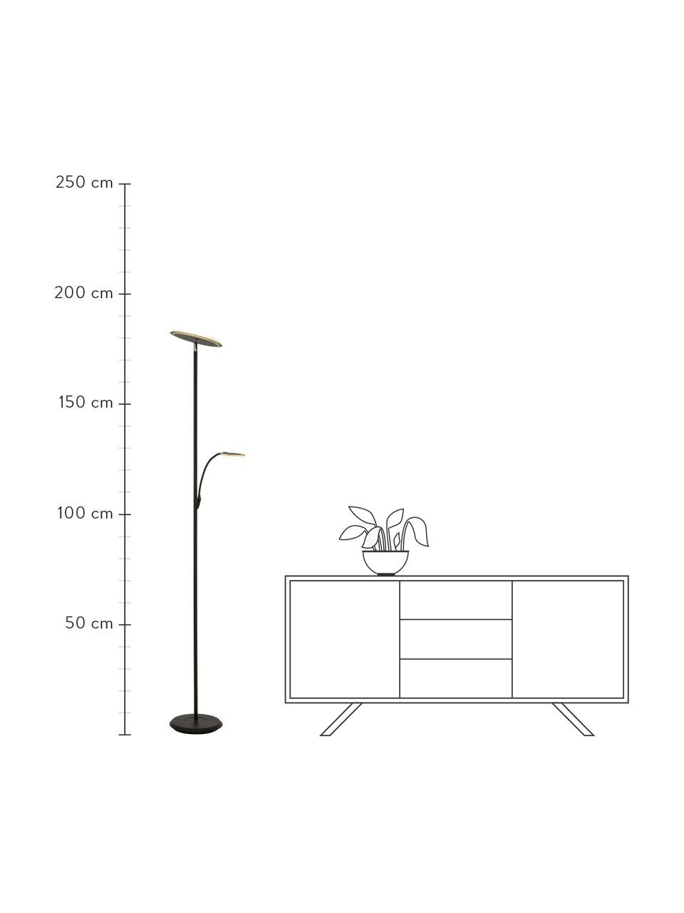 Grosser Dimmbarer LED-Deckenfluter Stockholm mit Leselampe, Lampenschirm: Acryl, Schwarz, 50 x 184 cm