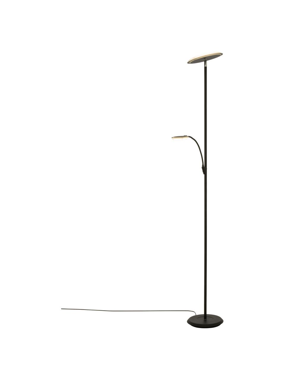 Großer Dimmbarer LED-Deckenfluter Stockholm mit Leselampe, Lampenschirm: Acryl, Lampenfuß: Metall, beschichtet, Schwarz, 50 x 184 cm