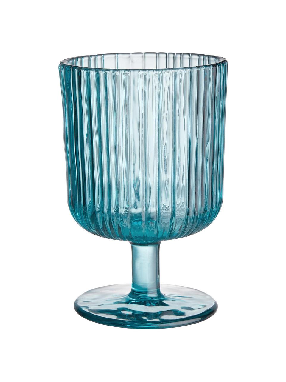 Verres à vin avec relief rainuré Chelsea, 6 pièces, Verre, Bleu turquoise, Ø 8 x haut. 12 cm, 250 ml