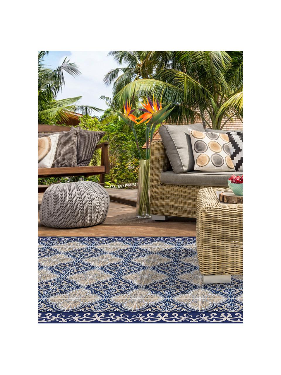 Vlakke vinyl vloermat Luis in blauw / beige, antislip, Recyclebaar vinyl, Blauw, beige, B 136 x L 203  cm