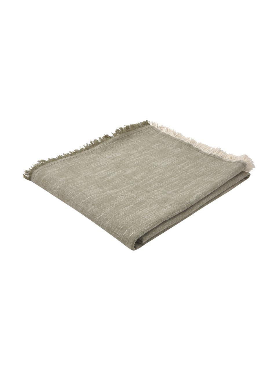 Tovaglia in cotone con frange Ivory, 100% cotone, Verde, Per 6 - 10 persone (Larg. 145 x Lung. 250 cm)