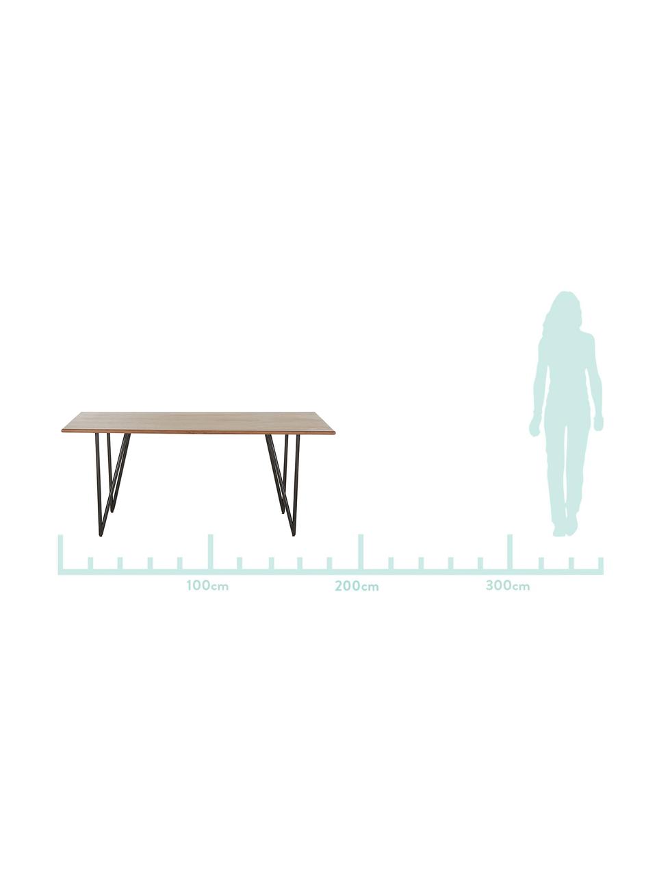 Tavolo con finitura in noce Juno, Piano d'appoggio: pannello di fibra a media, Struttura: metallo verniciato a polv, finitura in noce, Larg. 180 x Prof. 90 cm