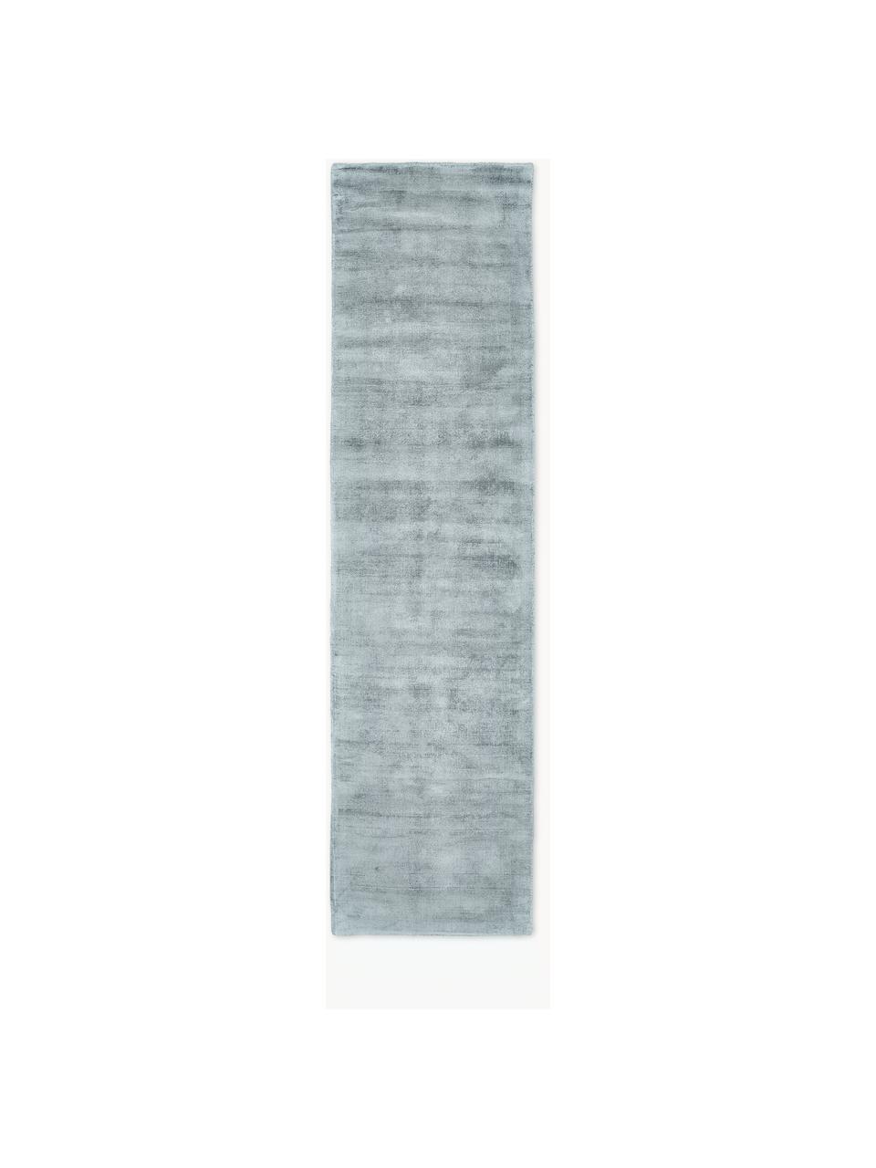 Handgewebter Viskoseläufer Jane, Flor: 100 % Viskose, Graublau, B 80 x L 200 cm