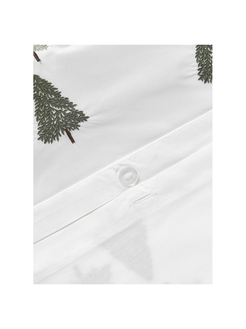 Housse de couette en percale de coton avec sapins Darina, Blanc, vert, gris, larg. 200 x long. 200 cm