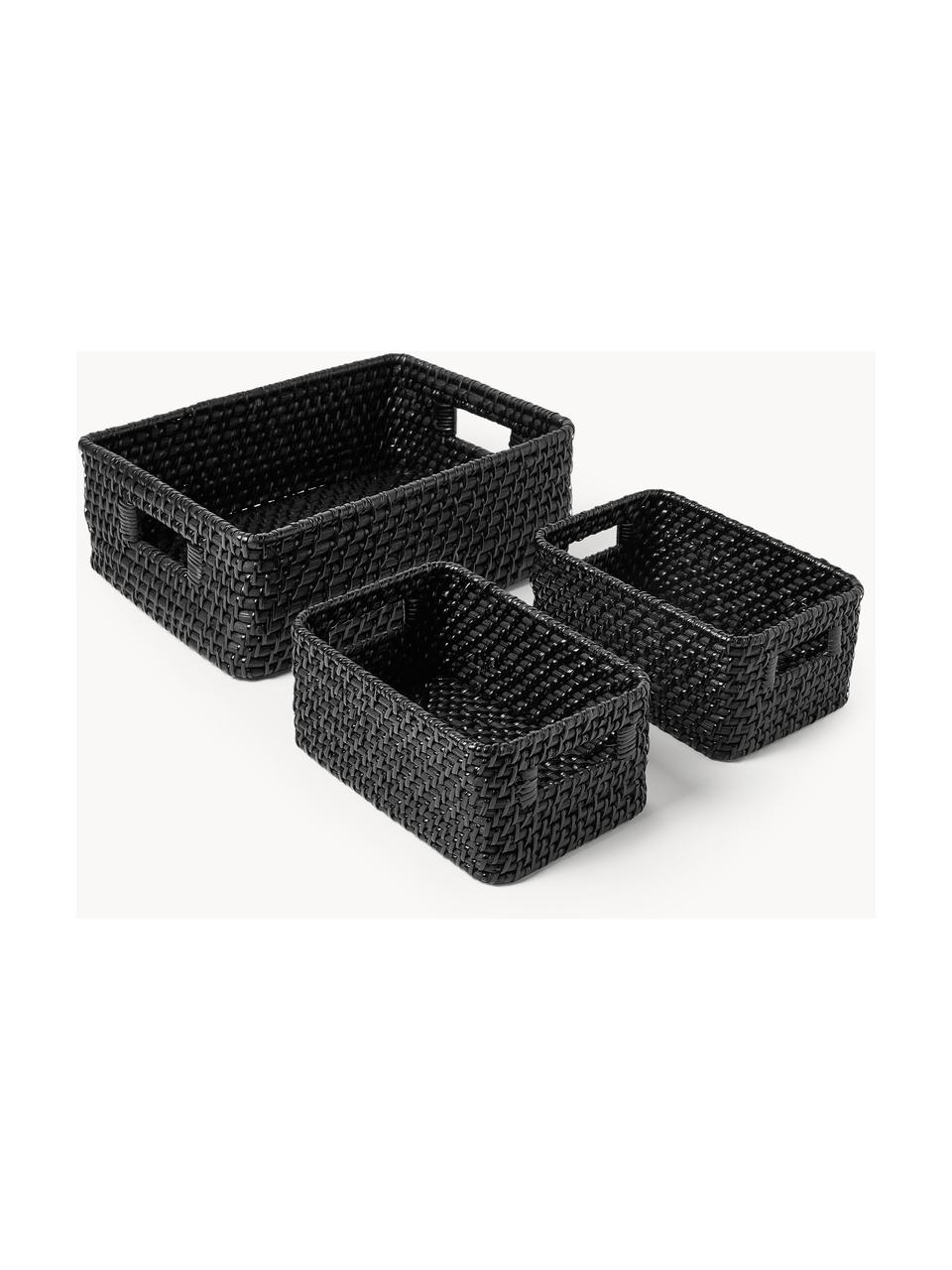 Set di 3 cesti Lurdes, Rattan, Nero, Set in varie misure