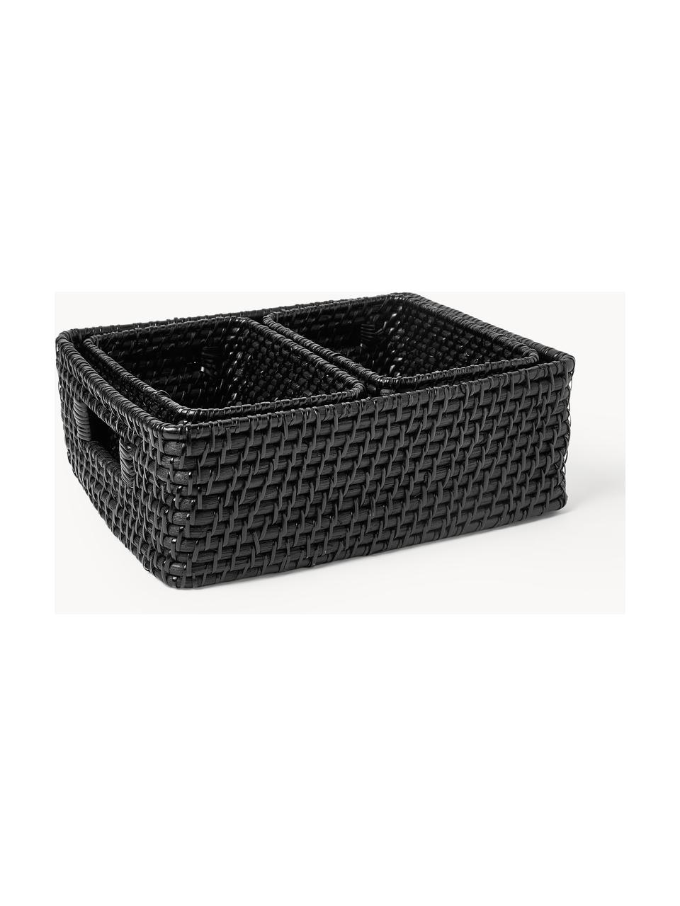 Set di 3 cesti Lurdes, Rattan, Nero, Set in varie misure