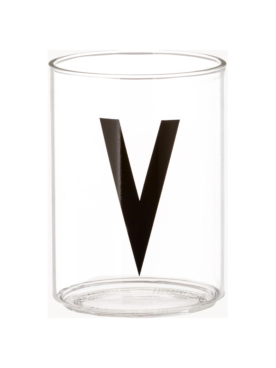 Bicchiere di design in vetro con lettera Personal (varianti dalla A alla Z), Vetro borosilicato, Trasparente, nero, Bicchiere per l'acqua A, 300 ml