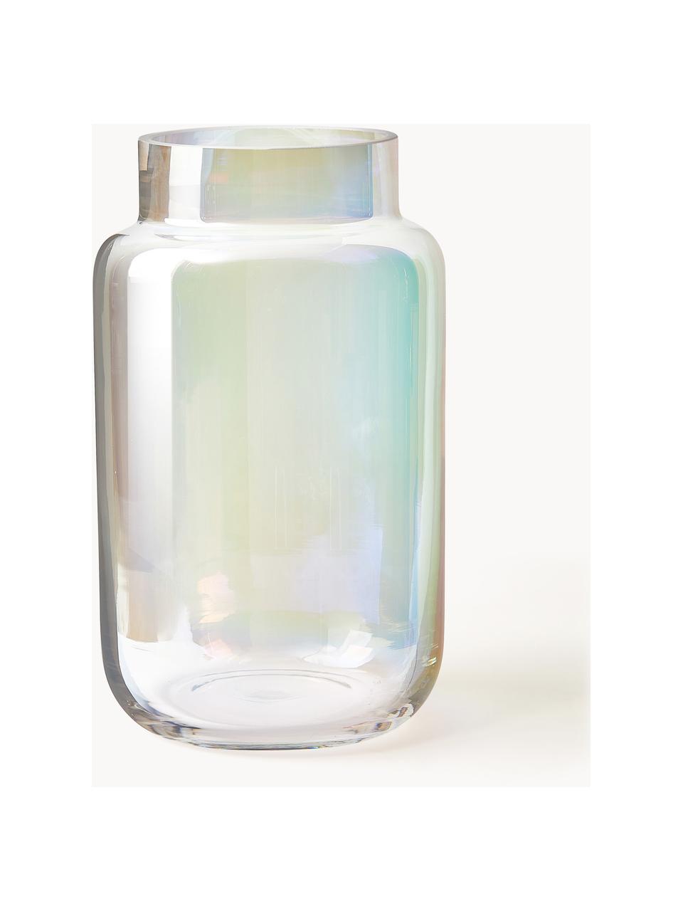 Jarrón grande de vidrio iridiscente Lasse, Vidrio, Transparente iridiscente, Ø 13 x Al 22 cm