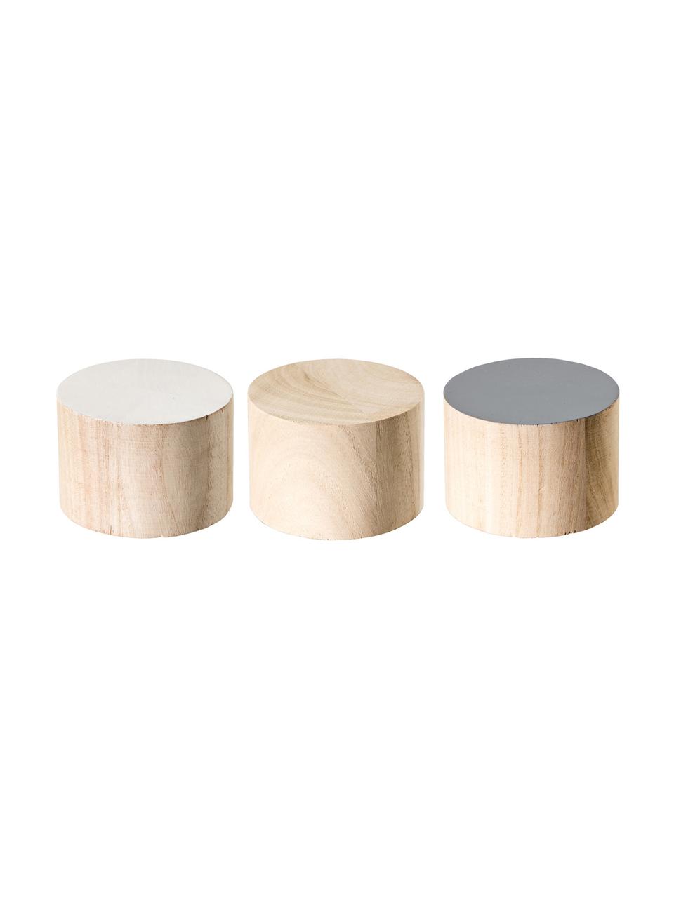 Set 3 ganci appendiabiti in legno Dendi, Legno di Paulownia, Marrone, bianco, grigio, Ø 7 x Prof. 5 cm