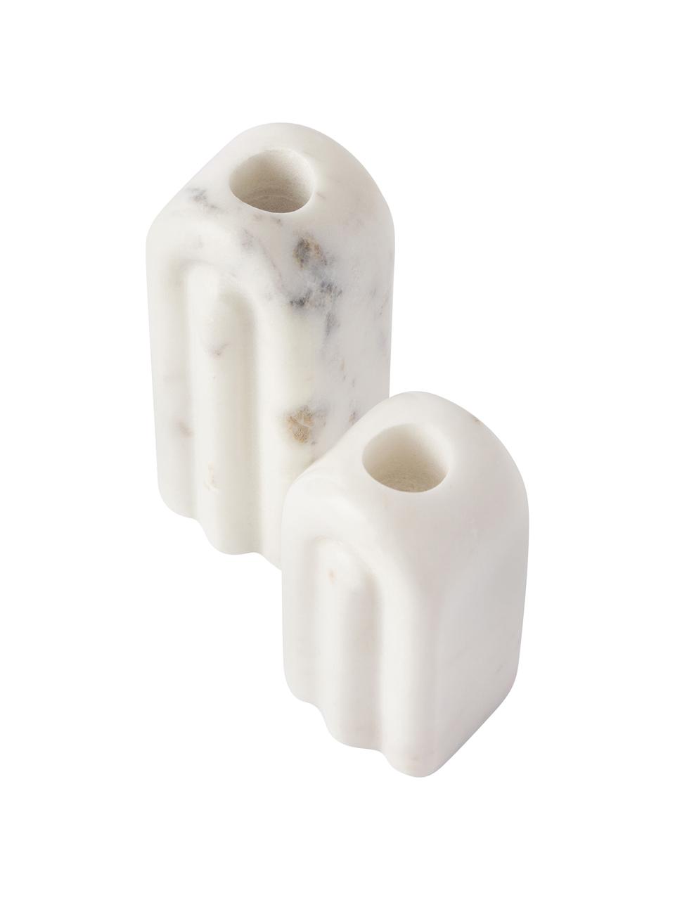 Kerzenhalter-Set Malie aus Marmor, 2er-Set, Marmor, Weiß, marmoriert, Set mit verschiedenen Größen