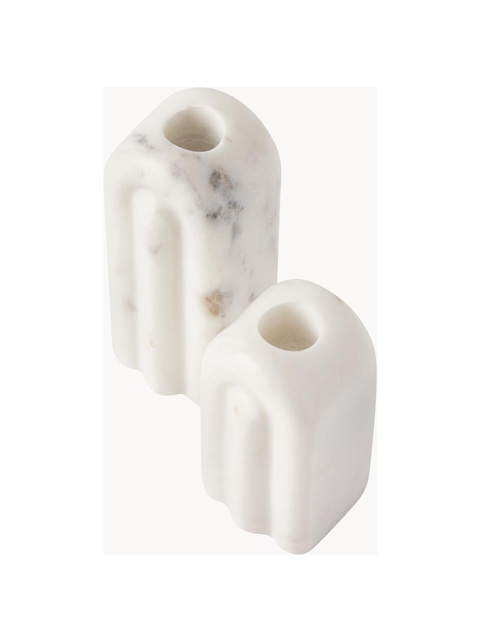 Candelabros de mármol Malie, 2 uds., Mármol, Mármol blanco, Set de diferentes tamaños