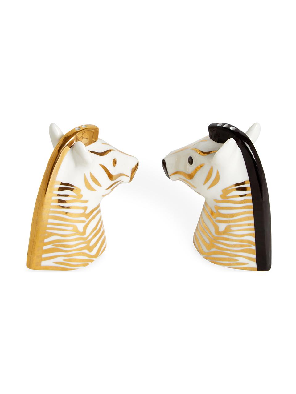 Set de salero y pimentero Animalia, 2 pzas., Porcelana con detalles en dorado, Negro, blanco, dorado, An 8 x Al 4 cn